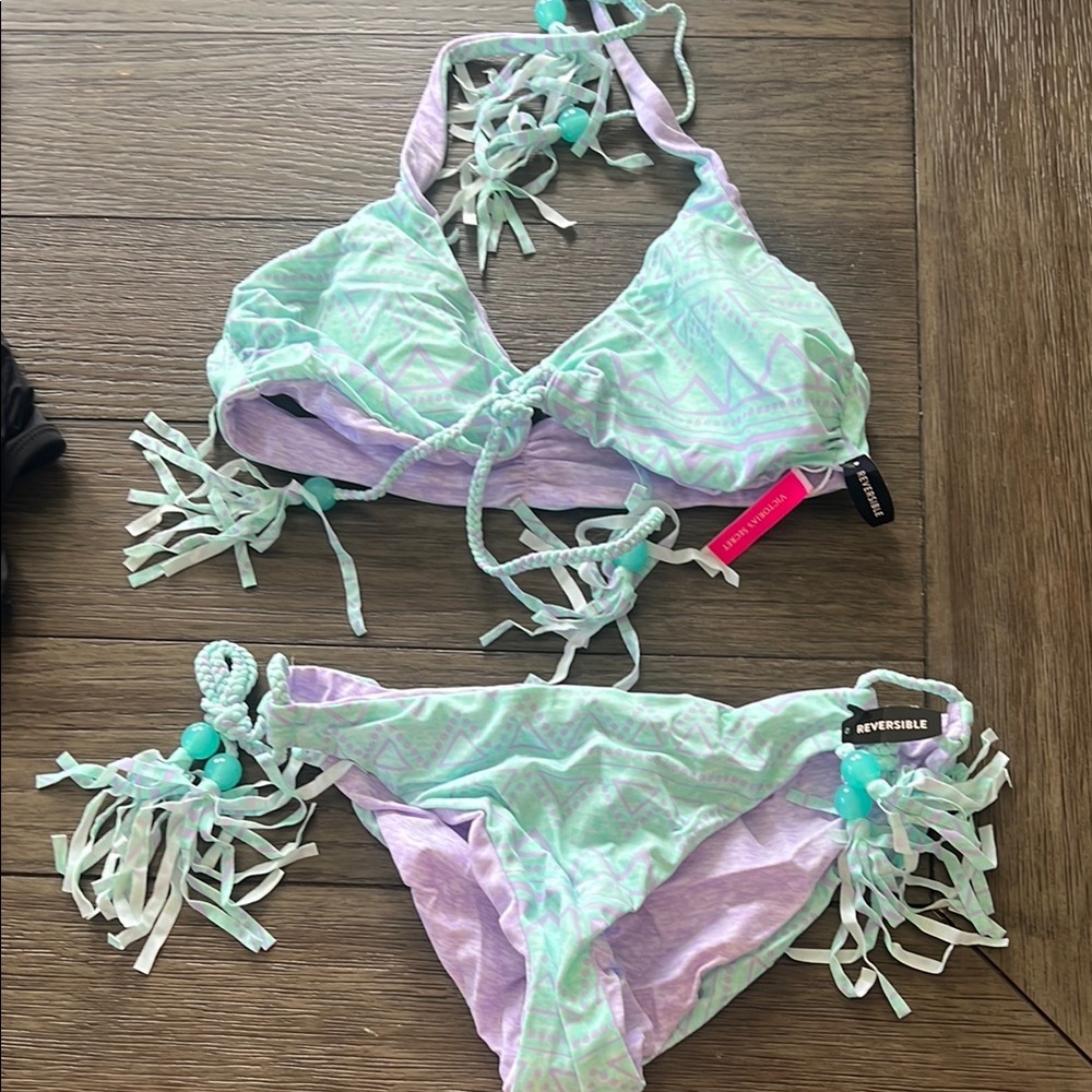 Reversible Mint and Lavender Bikini Set
